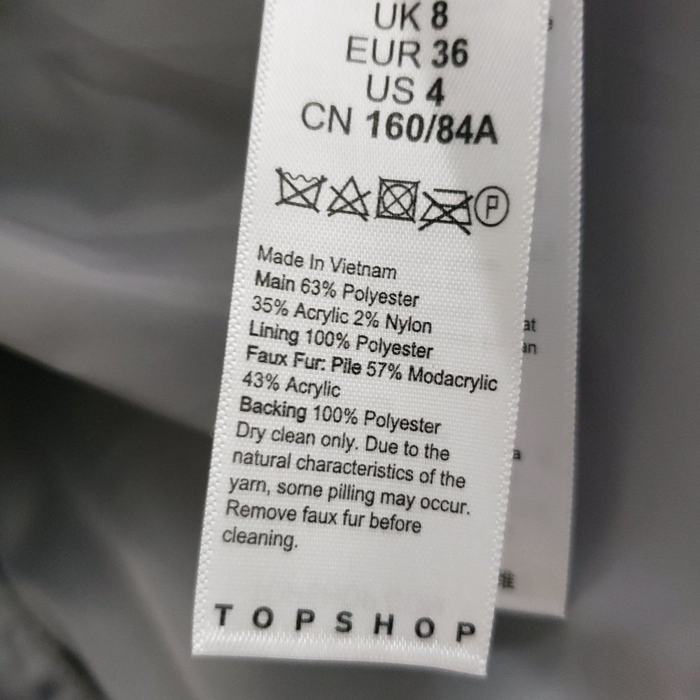 Topshop Gray Long Coat Faux Fur Trim Pocket - Picture 8 of 8